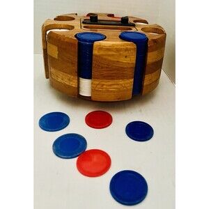 Vintage Poker Chip Rotating Wooden Carousel Caddy With Chips Pla Wood Co 1950